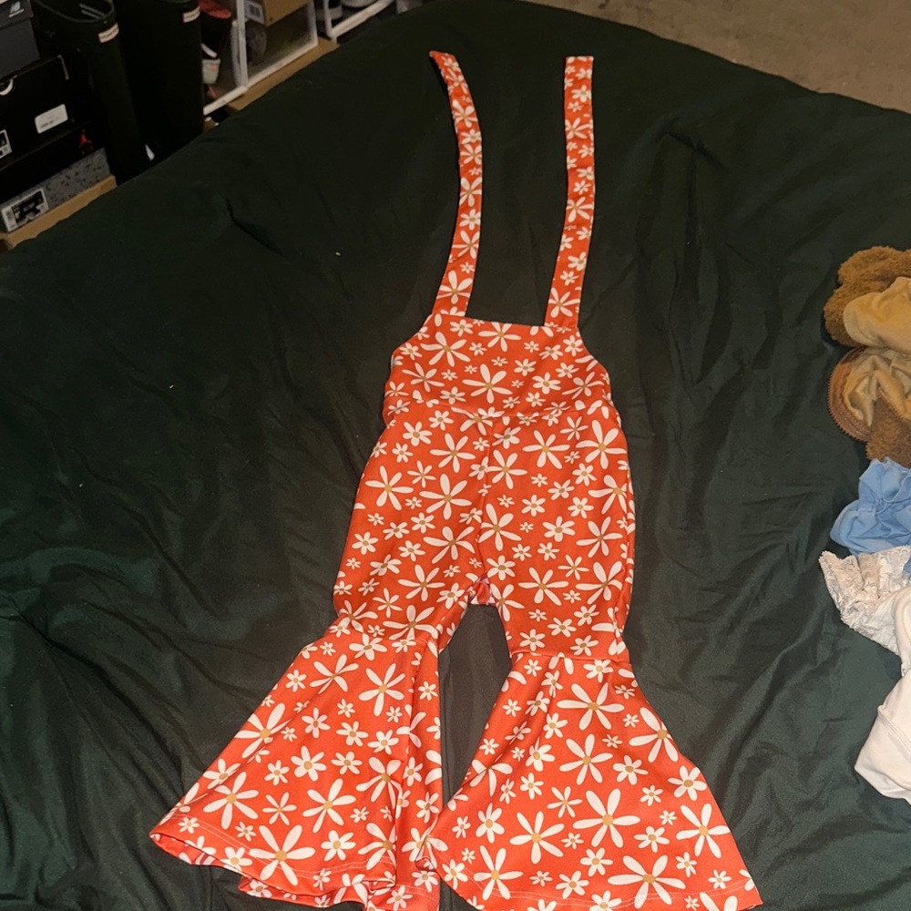 Orange Floral Kids Overalls